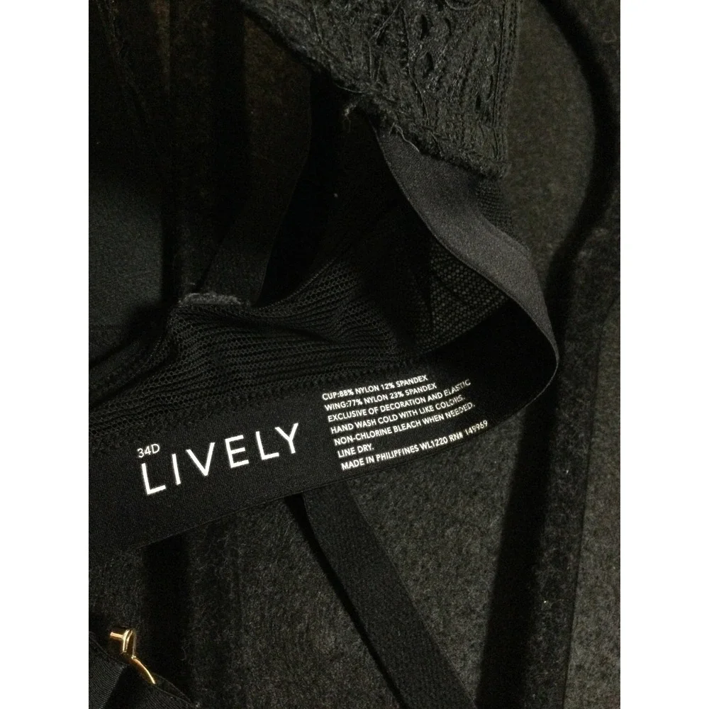 Lively‎ Black Lace Full Coverage Padded Underwire Bra 34D